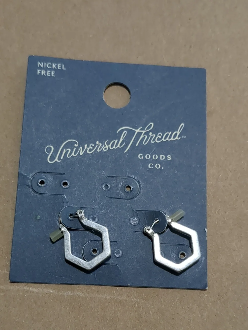 Universal Thread Silver Hexagonal Drop Earrings